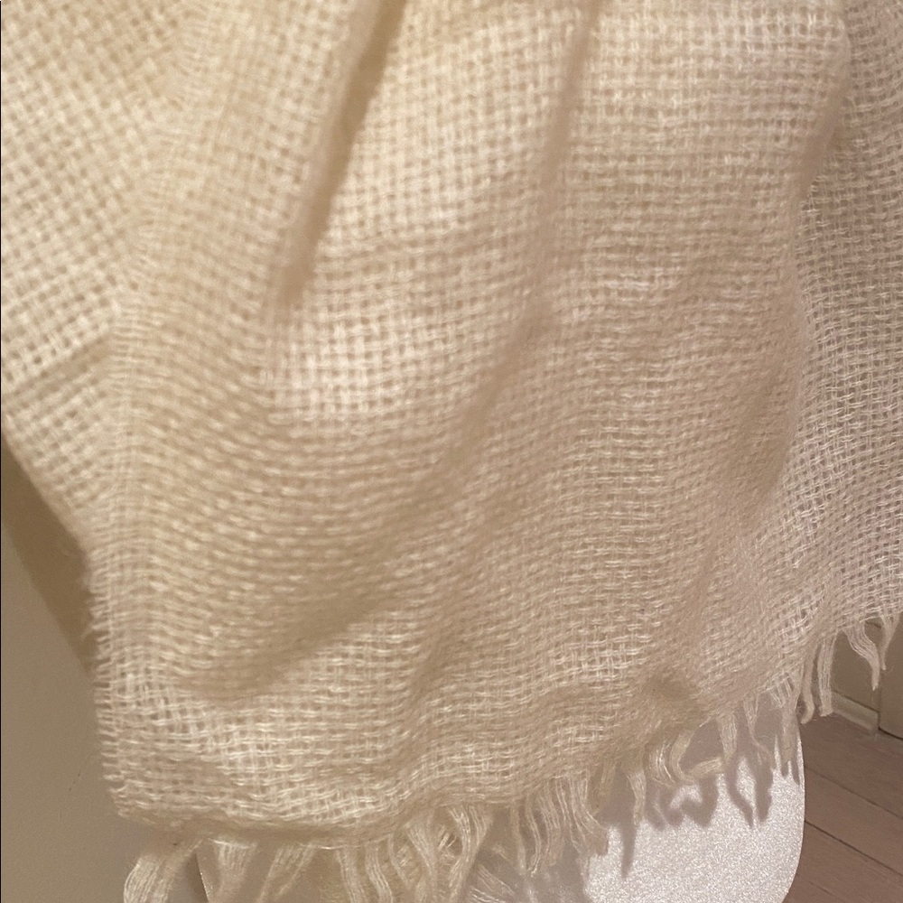 J Crew long scarf ivory basket weave wool mohair acrylic blend 13 x 76 - Picture 2 of 9